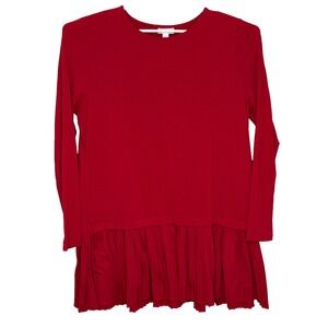 J.Jill Tunic Top Womens Sz Large Red Pleated Hem Long Sleeve Round Neck Stretch